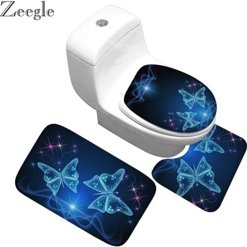 Zeegle Absorbent Waterproof Bath Mat Bathroom Floor Mats Flannel Bathroom Carpet Mat Set Coral Fleece Toilet Cover Bathroom Rug