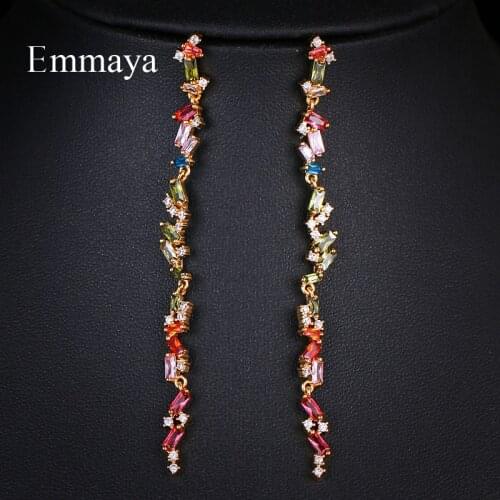 Emmaya Fascinating Design Rainbow Colors Geometry Zirconia Long Earring For Female Elegant Dress-up Wedding Party Eye-catching