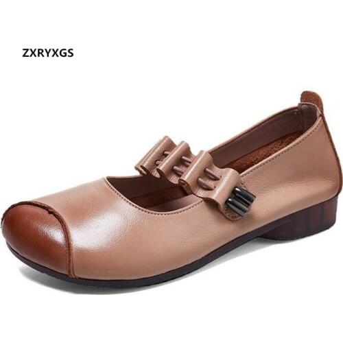 2021 New High-quality Soft Genuine Leather Soft Sole Flat Shoes Comfortable Mom Fashion Casual Shoes Women Flats Single Shoes