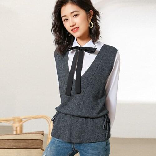 2019 spring loose female hooded cashmere sweater vest sweater vest V-neck wool vest vest jacket