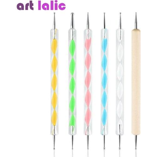 1pc Professional 2 ways Nail Art Dotting Pen Plastic Swirl Wood Marbleizing Steel Dotting Rhinestones Manicure Tools