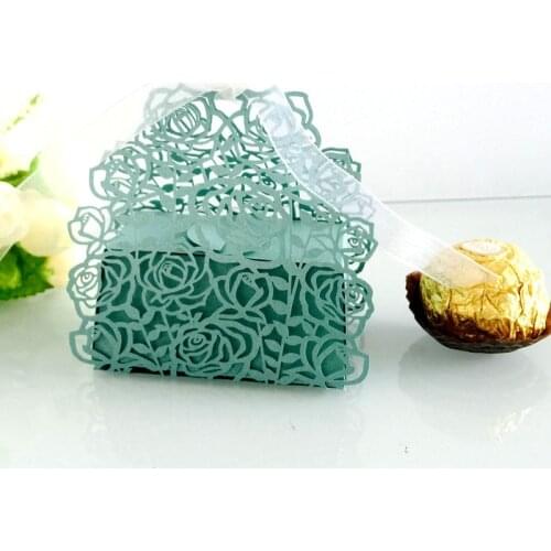 10pcs Rose Flower Box Laser Cut Hollow Carriage Wedding Candy Gift Box Chocolate Cake Dragee Cookie Bonbonniere Gift Bags