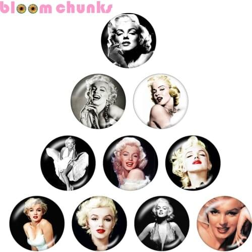 Marilyn Monroe 10pcs mixed 12mm/18mm/20mm/25mm Round photo glass cabochon demo flat back Making findings S1706