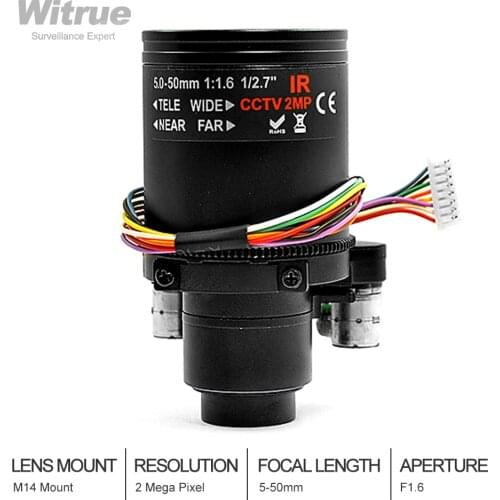 2Megapixel Motor Varifocal Lens 5-50mm D14 DC IRIS Long Distance View With Motorized Zoom and Focus For 1080P/5MP AHD/IP Camera
