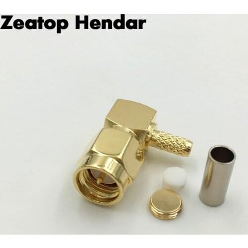 2Pcs Brass SMA / RP-SMA Male Plug Right Angle for Crimp Coaxial RG174 RG316 RG178 LMR100 Cable Wire RF DIY Connector Gold Plated