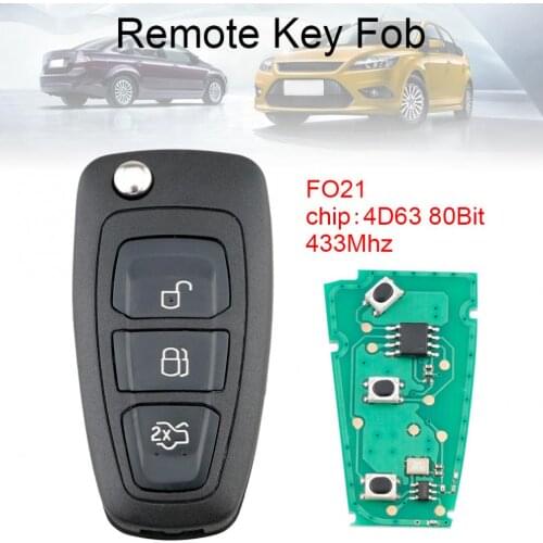 433Mhz 3 Buttons Flip Remote Key Fob with 4D63 80Bit Chip and F021 Blade Fit for Ford / Focus / Mk1 / Mondeo