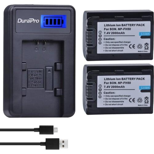 2Pcs NP-FH50 NP FH50 NP-FH30 Battery + LCD USB Charger for Sony HX1 HX100 A230 A290 A330 A390 CX100E CX500E CX520E HC9E SR11E