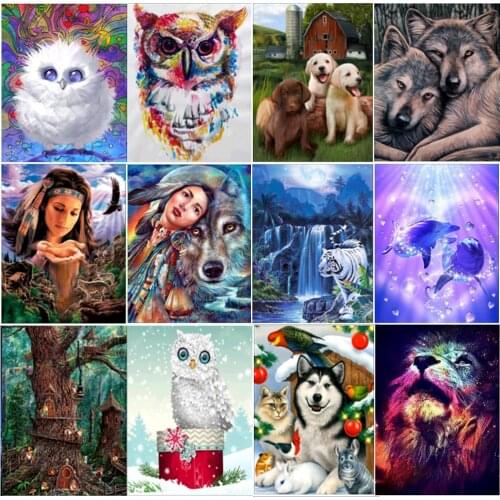 Full diamond 5D diamond painting animal tiger painted owl round figure diamond embroidery home decoration DIY handmade gift