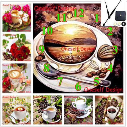 Diy diamond embroidery full clock coffee diamond painting with Mechanical clock diamond mosaic sale decortion home wall sticker