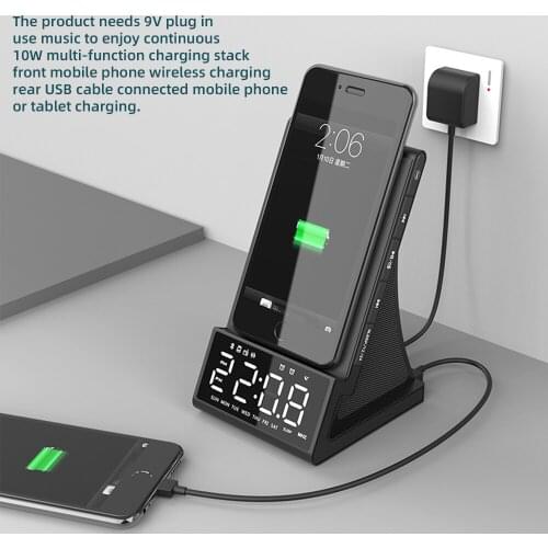 Wireless Charger Alarm Clock Bluetooth Speaker LED Smart Digital Clock Table Electronic Desktop Clocks Fm Radio USB Fast Charger