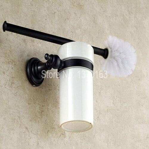 Black Oil Rubbed Brass Wall Mounted Toilet Brush & Holder Set White Brush Ceramic Cup Bathroom Accessory aba827