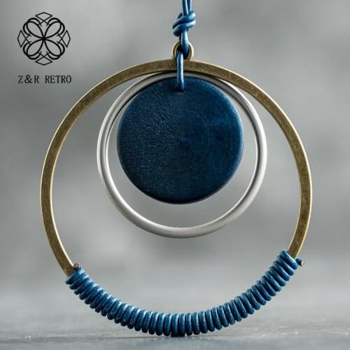 Wooden Necklaces & Pendants Women Round Circular Circle Bohemian Necklaces Vintage Statement Fashion Jewelry For Party Presents
