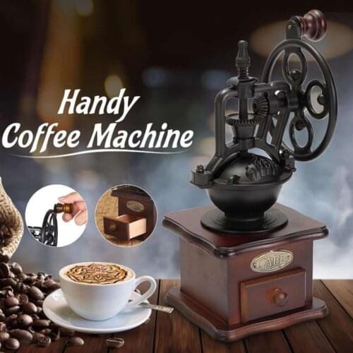 Home Portable Manual Coffee Grinder Vintage Style Wooden Coffee Bean Grinder Mill Roller Hand Crank Coffee Grinder