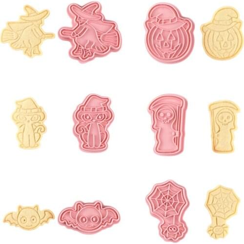 6 Pcs Happy Halloween Cutters Fondant Cutters Plunger Cookie Stamps Baking Mold Cake Decorating Tool