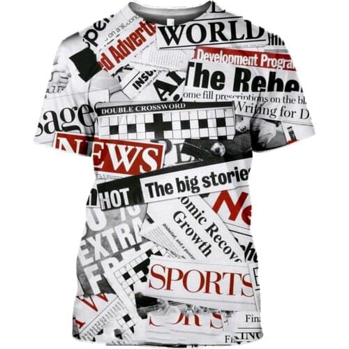 T-shirts Old Newspaper 3D Print Men Women Casual Fashion Hip Hop Funny Short Sleeve Streetwear Vintage Tees Tops Shirt