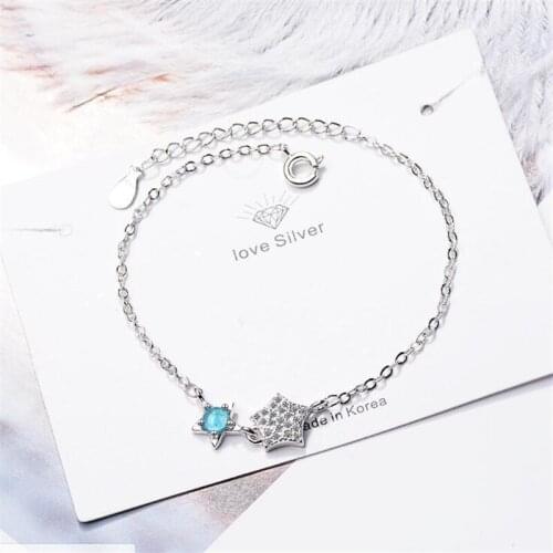 Exquisite Popular New Fashion Beautiful Flash 925 Sterling Silver Jewelry Double Stars Crystal Women Bracelets SB149