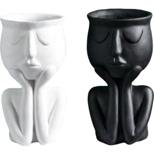 2 Pc Character Portrait Flower Pot Resin Succulent Plant Pot Abstract Face Flower Pot Household Desktop Vase CNIM Hot
