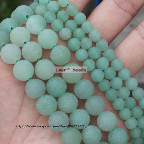 Wholesale Frost/Matte Green Aventurine 4-12mm Round beads 15" / Strand Pick Size For Jewelry Making