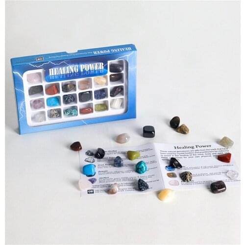 Hot Sales Wholesale 6boxes/Lot New Natural 20pcs Energy Stone Set 10mm Ore Specimens Mixed with Semi-Gem Gift Box