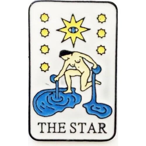 THE STAR White Enamel Metal Brooch A Woman In The Night Sky To Take Water Personality Fashion Badge Pin Trendy Charm Jewelry