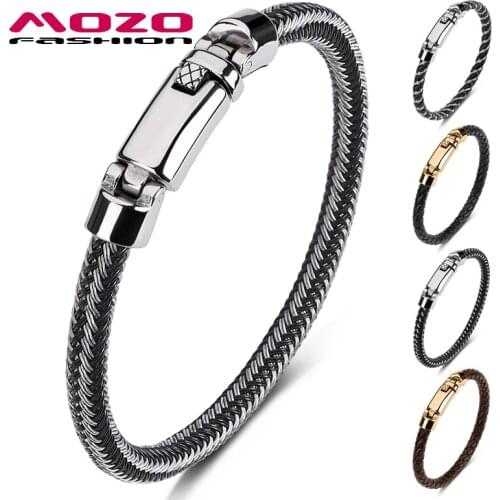 MOZO FASHION 2021 New Charm High Quality Bracelets Trendy Genuine Leather Men Wholesale Jewelry Boy Gifts 629