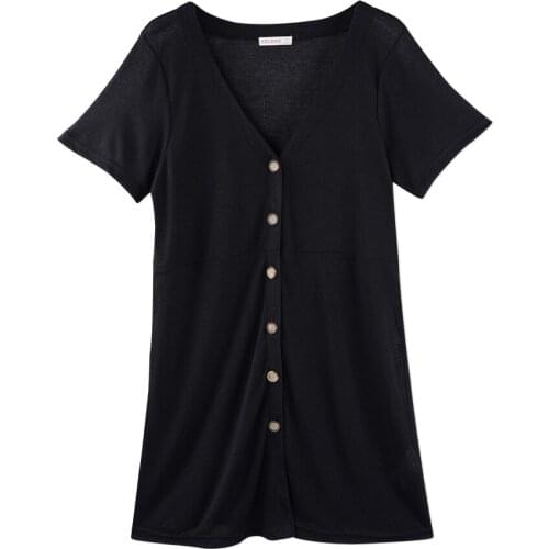 Sexy Women Night Sleep Dress NightGowns Fashion Knitted V-neck Short Sleeve Single Breasted Spring Summer Soft Home Clothes