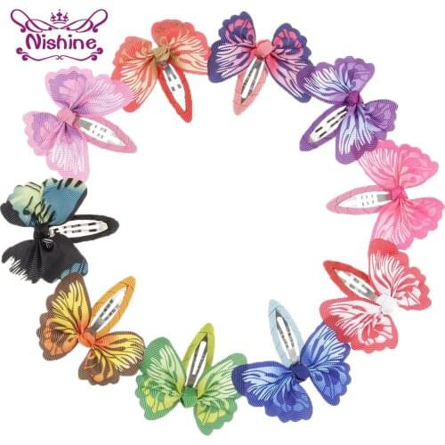 Nishine New 2pcs/pair Chic Baby Girls Ribbon Butterfly Hair Clips Kids Ribbon Bowknot Hairpins Children Hair Bow Accessories