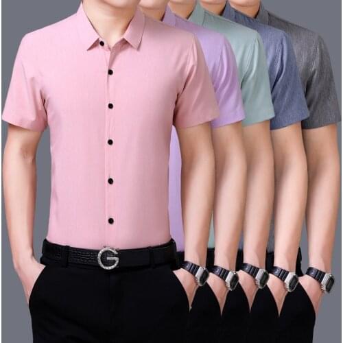 New Male Office Solid Shirts Summer Man Casual Clothes Short Sleeve Slim Dress Shirts Free Shipping