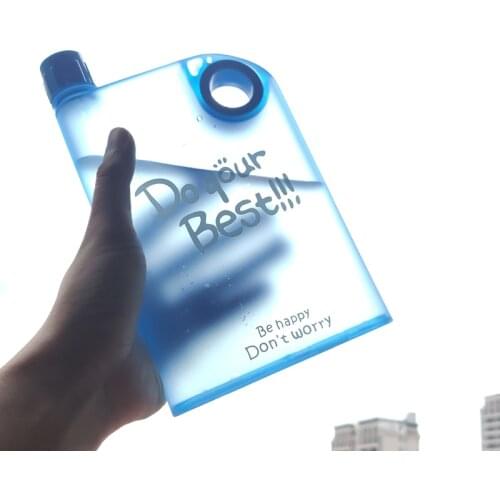 Creative Portable Flat Kettle Fashion Sport Drinking Water Bottle A5 A6 Notebook Paper Cup Frosted Plastic Water Bottle BPA Free