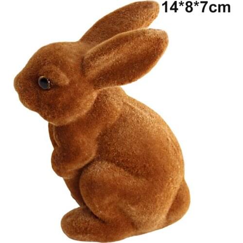 Easter Resin Flocking Birthday Gift Cute Simulation Rabbit Decoration Home Craft Decoration JW