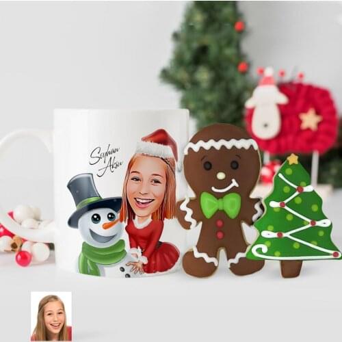 Personalized Christmas Caricature Of mug And Handmade Royal Icing Cookie set-10
