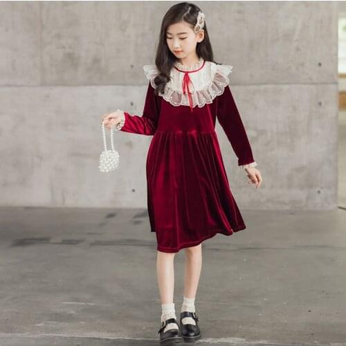 2021 Autumn Winter Girl Dress Elegant Red Kids Dresses for Girls Children Clothing A-Line Princess Costume 6 8 10 12 14 16Y