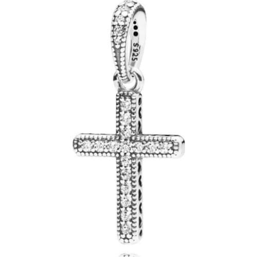 Genuine 925 Sterling Silver Bead Charm Classic Cross With Crystal Necklace Pendant Fit Pan Bracelet & Necklace Diy Jewelry