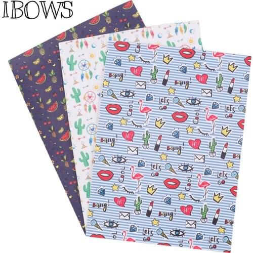 22cm*30cm Synthetic Leather Fabric Sheet Fresh Cactus Printed Pu Fabric For DIY Hairbows Bag Notebook Handmade Crafts Material