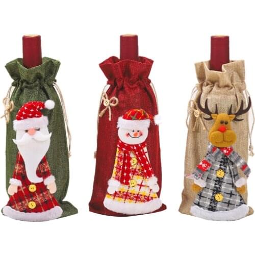 Christmas Wine Cover Bags Cute Snowman Santa Claus Elk Wine Bottle Bag New Year Dinner Decoration