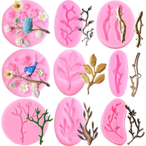Tree Branches Flower Bird Silicone Molds Cupcake Topper Fondant Mold DIY Cake Decorating Tools Resin Clay Candy Chocolate Mould