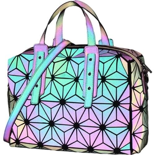 Womens luminous holographic Boston handbag Female Large geometric diamond office Briefcase Brand designer shoulder bag
