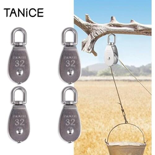 TANiCE 4Pcs M32 Stainless Steel Heavy Duty Single Pulley For Hanging Weight Thing Single Wheel Swivel Lifting Rope Pulley Block