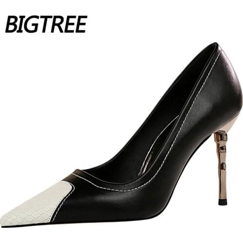 Metal Heel Women Pumps 2021 New Stiletto Heels Women Sexy Party Shoes Pointed Toe Pumps Leather Shoes Heels Women Shoes Black