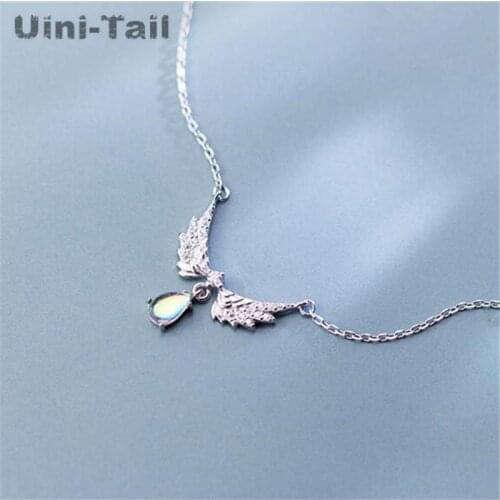 Uini-Tail hot new 925 sterling silver wings moonstone necklace Korean temperament wild student hypoallergenic jewelry GN894