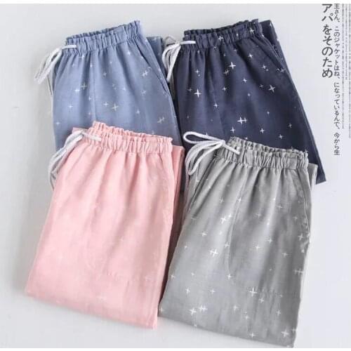 Spring Couples Cotton Gauze Sleep Pants Ladies Home Tie Pajama Pant Mens Bottom Pants Sleeping Pants Woman Pajama Bottoms