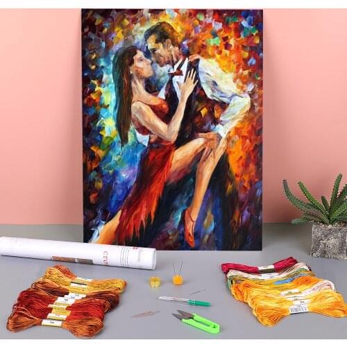 Delightful Tango Printed Fabric 11CT Cross Stitch DIY Embroidery Complete Kit DMC Threads Handicraft Handmade Hobby Needle