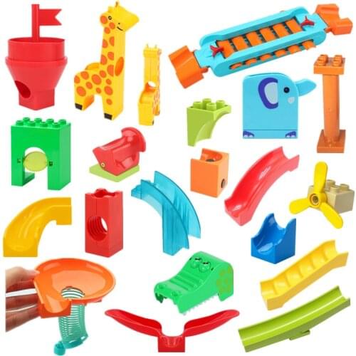 Funny Marble Race Running Ball Maze Track Piano Slide Catapult Spring Rotation Funnel Building Block Compatible Large Cube Parts