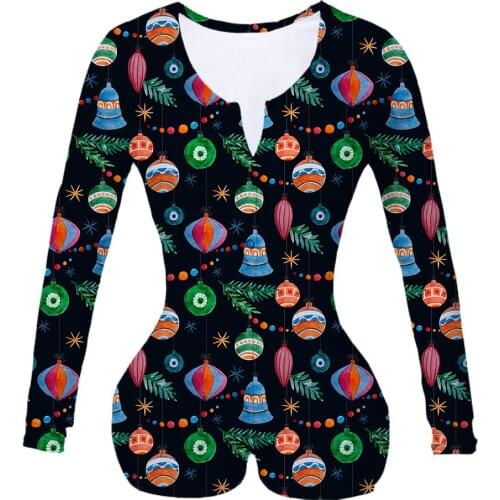 Women Custom Made Ornament Black Bg Sublimation Print Summer Long Sleeves Onesie