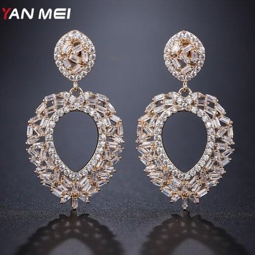 YANMEI Luxury CZ Oval Stud Earrings For Women Circle Full Rhinestone Rectangle Earring New Arrival Fashion Jewelry YME9055
