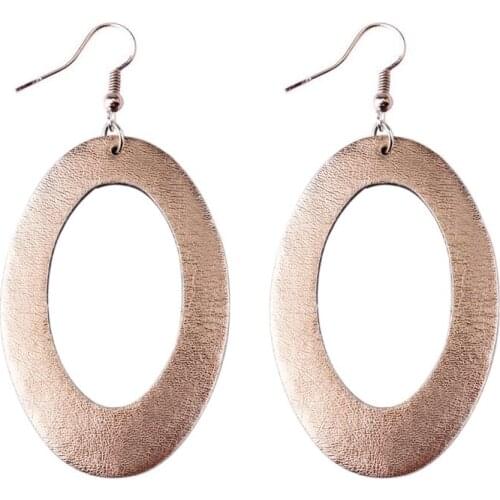 2019 Simple Cutout Oval Gold Leather Earrings for Women Fashion Spring Print Floral Statement Earrings Wholesale