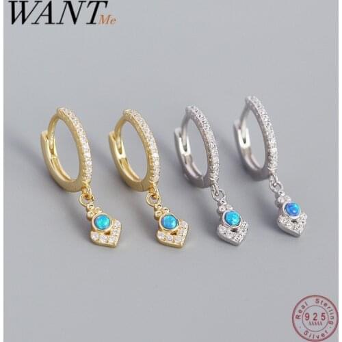 WANTME 925 Sterling Silver Bohemian Blue Opal Zircon Pendant Earrings for Women Fashion Retro European Anchor Hughies Jewelry
