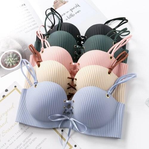 Richkeda Store New 2021 Seamless Push Up Bra For Women Sexy Bralette Fashion Striped Lingerie Wireless Brassiere Female