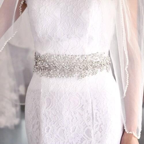 ZMSH308-S Wedding Rhinestone Belt Silver Diamond Bridal Belt Brides Accessories Crystal Wedding Dress Belt Flowers for Dresses