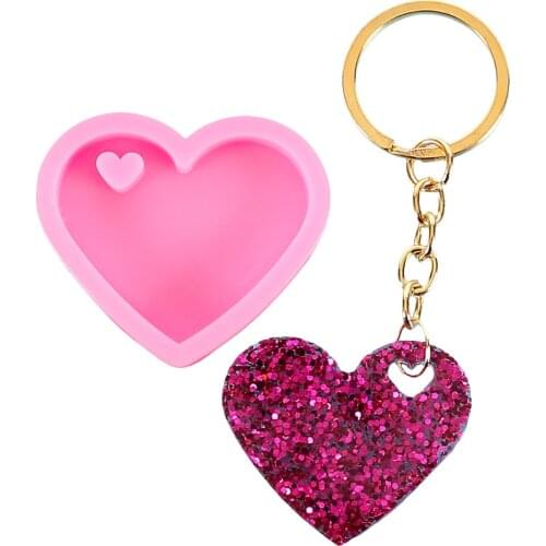 1Pcs Pink Heart Shape Keychain Silicone Molds DIY Epoxy Resin Molds for Jewelry Making Necklace Pendant Crafting Love Mould